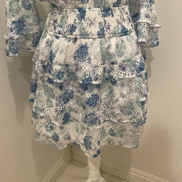 NWT Womens Adelyn Rae Sheer White With Blue Flowers Dress Mini Size XS​​​​​​ - Picture 6 of 12